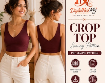 V Neck Crop Top Sewing Pattern | Sleeveless Tank Top PDF (XS-XL)