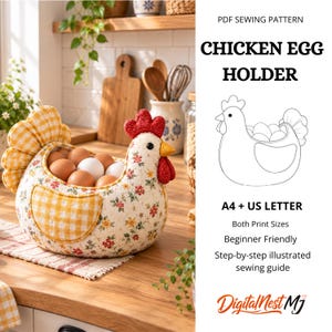 Chicken Egg Holder Sewing Pattern, Hen Egg Basket Pattern PDF, Farmhouse Fabric Chicken Tutorial, Egg Gathering Basket, Instant Download