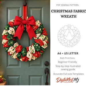 Quilted Christmas Wreath Sewing Pattern, 3D Fabric Door Wreath Sewing PDF, Instant Download