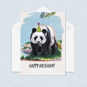 Panda Birthday Card for Children | Bear with a Party Hat Birthday Card for Kids & Adults | Wild Jungle Animal Card | Jenny Pond, JP Artwork
