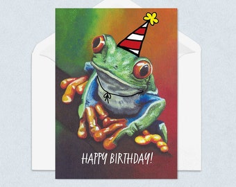 Festa di buon compleanno con la rana | Vettore Premium