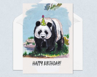 Panda Birthday Card for Children | Bear with a Party Hat Birthday Card for Kids & Adults | Wild Jungle Animal Card | Jenny Pond, JP Artwork