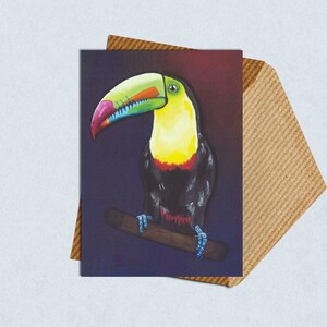Biglietto di auguri con tucano, A7, piccolo biglietto di auguri, biglietto con uccello, biglietto con tucano, biglietto con animale vuoto, biglietto per bambini, illustrazione di tucano, uccello tropicale