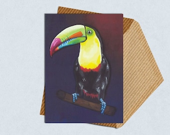 Toucan Note Card, A7, Small Greetings Card, Bird Card, Toucan Notelet, Blank Animal Card, Childrens Card, Toucan Illustration, Tropical Bird