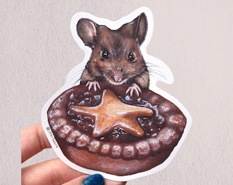 Mouse Sticker, Laptop Decal, Cute Festive Mouse, Waterproof Vinyl, Food Sticker, Planner Sticker, Christmas Gift, Mouse with Mince Pie