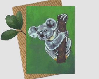 Koala Card Blank Notelet with Animal Art | Cute Koala Note Card, A7, with Envelope | Wildlife Card | Jenny Pond, JP Artwork