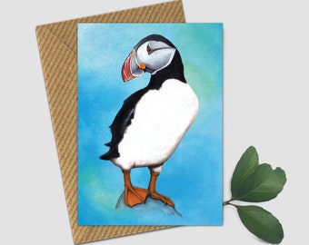 Puffin Card Blank Notelet with Bird Art | Cute Puffin Note Card, A7, with Envelope | Sea Bird Card with Puffin Art | Jenny Pond, JP Artwork