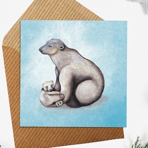Carte de Noël ours polaire | Carte vierge avec une jolie famille d'ours polaires ; Carte de Noël pour une nouvelle maman ou un nouveau papa | Boutique britannique, Jenny Pond, oeuvre d'art JP
