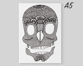 Skull Journal A5 Lined Plain Paper, Notebook Sketchbook for Goth Girl | Cool Skull Stationery for Boys Unisex Halloween Gift Zentangle