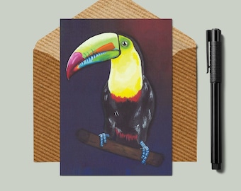 Toucan Card, Toucan Birthday Card, Bird Card, Small Card, Toucan Gifts, A6 Greetings Card, Toucan Bird Art, Tropical Birds, Cute Bird Card