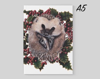 Hedgehog Journal A5 Lined/Plain Paper, Notebook Sketchbook Christmas Gift for her | British Wildlife Nature Woodland Animal, Cute Stationery