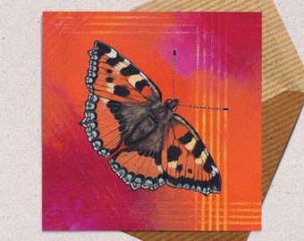 Butterfly Greeting Card | Blank Birthday Card | Small Tortoiseshell British Butterfly, Insect/Bug Animal Art | Jenny Pond, JP Artwork