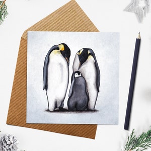 Carte de Noël pingouin, cartes de vœux saisonnières, carte de voeux de joyeux Noël pour les vacances, carte de Noël de famille pingouin, premier Noël de bébé