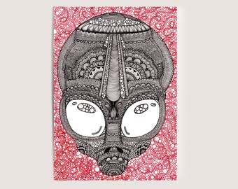 Alien Head Mini Print Postcard, 5x7" | Sci-fi, Outer Space, Extraterrestrial Art Print for Alien Lovers | Artwork by Jenny Pond, JP Artwork