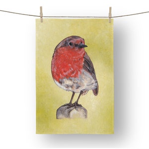 Robin Tea Towel, Bird Tea Towel, Robin Dish Cloth, Bird Kitchen Accessories, Robin Gifts, Cotton Tea Towel, Garden Bird Gift, Robin Painting