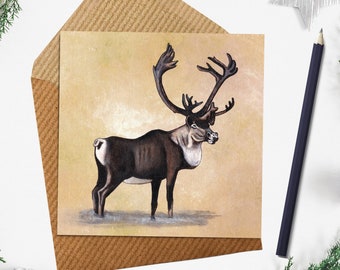 Kerstkaart rendieren, seizoensgebonden feestelijke kaarten, Merry Christmas-vakantiewenskaart, kerstkaart Caribou Stag, Canadese kerstkaart