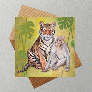 Cartão de aniversário de animal para casal, cartão de casamento fofo para recém-casados, cartão de tigre, cartão de macaco, cartão de casal, cartão de melhores amigos, cartão de gato grande