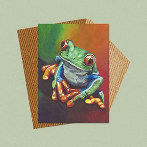 Treefrog Card, Frog Birthday Card, Frog Painting, Treefrog Illustration, Frog Artwork, Amphibian Greetings Card, Treefrog Art, Animal Art image 1