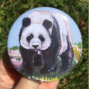 Giant Panda Badge | 58mm Metal Pin Badge | Pin Back Button | Endangered Wildlife Art | Cute Pin Badge | Jenny Pond, JP Artwork