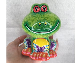 Ceramic Frog Ornament, Poscapen Artwork, Hand Painted Decorative Frog, with Handmade Gift Box & Accessories, One of a Kind, Unique Frog Gift