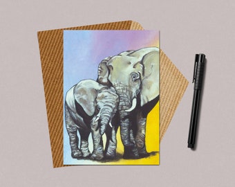 Elephant Greeting Card for Mothers Day | Safari Animal Blank Card, African Elephant | Single Parent & New Baby Card | Jenny Pond, JPArtwork