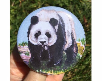 Giant Panda Badge | 58mm Metal Pin Badge | Pin Back Button | Endangered Wildlife Art | Cute Pin Badge | Jenny Pond, JP Artwork
