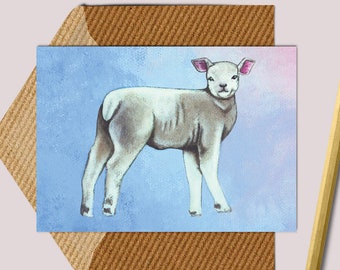 Lamb Card for Sheep Lovers & Farmers | Cute Spring Lamb Blank Greeting Card | Farm Animal Birthday Card for Kids | Jenny Pond, JP Artwork