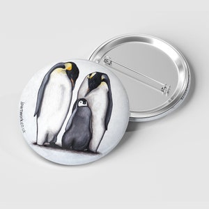 Penguin Badge, 38mm | Metal Pin Back Button | Cute Christmas Penguin, Bird Gift, Small Stocking Filler/Secret Santa | Jenny Pond, JP Artwork