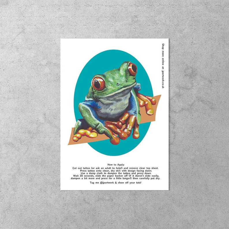 Frog Tattoo for Party Favours & Festivals Waterproof Fake Tattoo Rainforest Tree Frog Large Temporary Body Art Jenny Pond, JP Artwork image 1