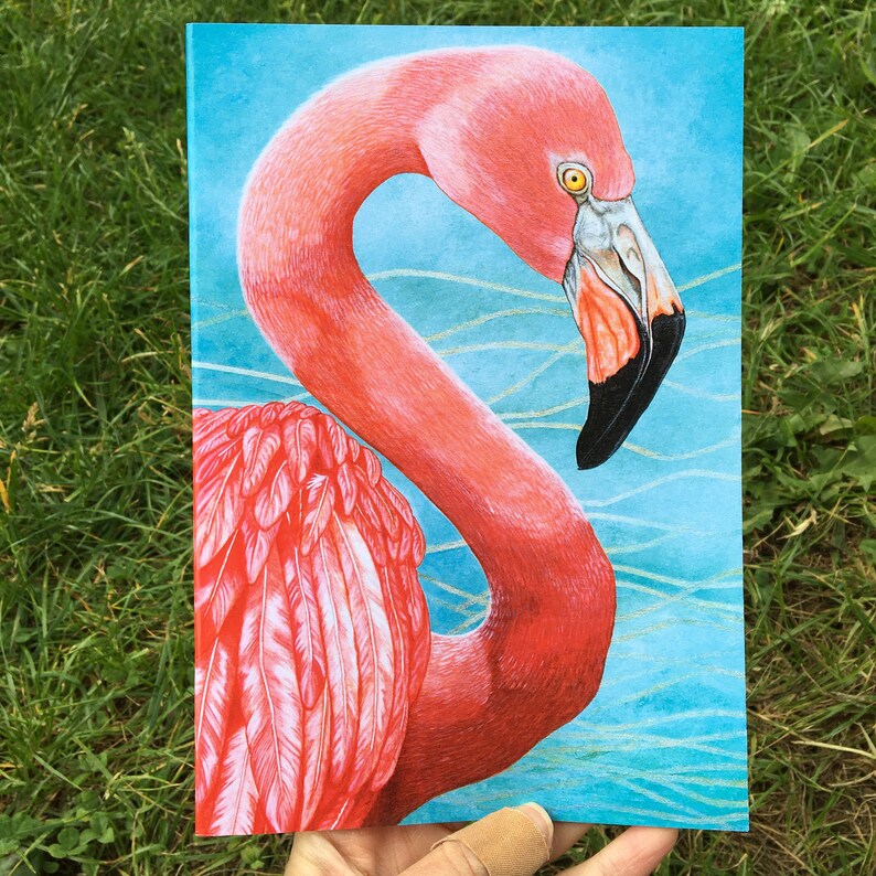Flamingo Notebook, Flamingo Paperback Note Pad, Flamingo Gifts, Pink Stationery, A5 Bird Journal, Pink Flamingo Painting, Tropical Bird Art image 2