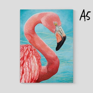 Quaderno fenicottero, blocco note tascabile fenicottero, regali fenicottero, cancelleria rosa, diario di uccelli A5, dipinto di fenicotteri rosa, arte di uccelli tropicali