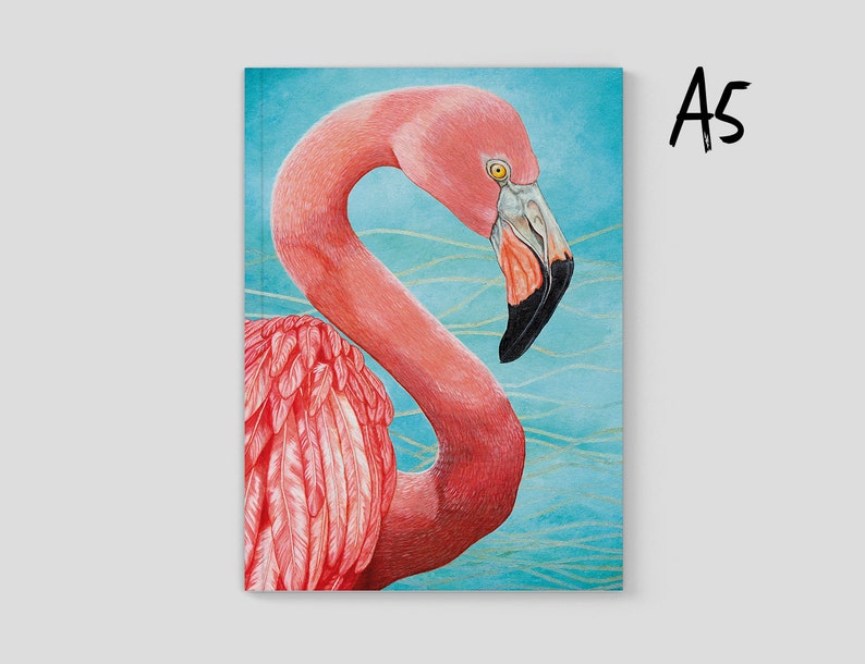 Flamingo Notebook, Flamingo Paperback Note Pad, Flamingo Gifts, Pink Stationery, A5 Bird Journal, Pink Flamingo Painting, Tropical Bird Art image 1