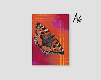 Butterfly | A6 Journal | Plain or Lined | Colourful Tortoiseshell Butterfly | Pocket Notebook/Sketchbook Stationery | Jenny Pond, JPArtwork