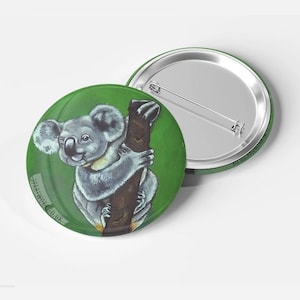Koala Badge | 38mm Metal Pin Badge | Pin Back Button | Cute Koala Bear | Animal Art Gifts | Jenny Pond, JP Artwork