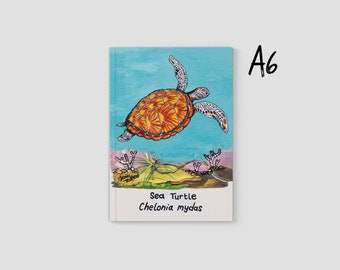 Sea Turtle | A6 Journal | Plain or Lined | Cute Marine Animal Stationery Gift | Little Pocket Notebook/Sketchbook | Jenny Pond, JPArtwork