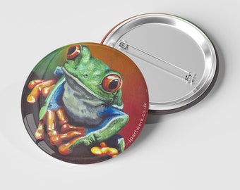Frog Badge, Treefrog Badge, Pin Badge, Tree Frog Badge, Frog Gifts, Frog Art, Frog Painting, Button Badge, Treefrog Gifts, Frog Button