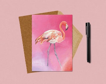 Flamingo Card, Pink Flamingo Birthday Card, Pink Flamingo Gifts, Happy Birthday Flamingo Card, Pink Bird Greetings Card, Pretty Flamingo Art