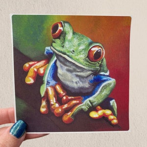 Frog Sticker, Water Bottle Decal, Tree Frog Vinyl sticker for laptops/planners, Cute Frog Gifts, Froggy Sticker, Waterproof, Scrapbook Square