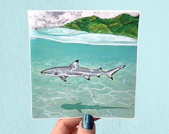 Shark Sticker, Vinyl Fish Sticker, Swimming Shark Sticker, Waterproof Decal, Laptop/Planner/Water bottle Sticker, Ocean/Sea Animal, Durable