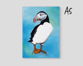 Puffin | A5 Journal | Plain or Lined | Colourful Animal Notebook | Cute Puffin Art | Writing Stationery | Bird Diary | Jenny Pond, JPArtwork