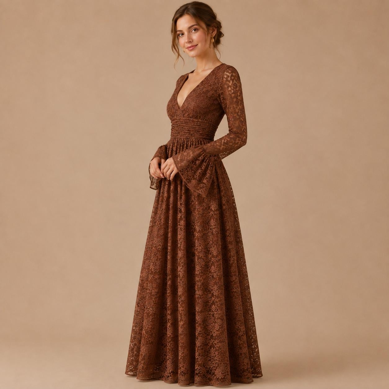 brown lace western dress Wedding dress