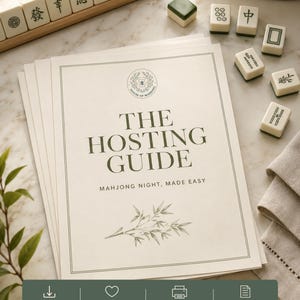 Utskrivbar guide för Mahjong-värdskap, spelkvällsplanerare, festmenyer, inbjudningar, recept, checklistor, tjejkvällskit, direkt PDF-nedladdning