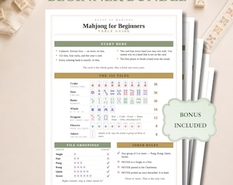 Kit de Mahjong américain pour débutants, PDF imprimable, antisèches, guide du Charleston, règles du Joker, guide des tuiles, guide de référence rapide, NMJL