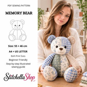 Memory Bear Sewing Pattern PDF, Patchwork Keepsake Teddy, A4 & US Letter