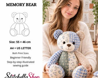 Memory Bear Sewing Pattern PDF, Patchwork Keepsake Teddy, A4 & US Letter