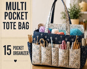 Schnittmuster für eine Einkaufstasche mit mehreren Fächern (PDF), Organizer-Tasche aus Canvas mit 15 Fächern, druckbares Schnittmuster im US-Letter-Format (digitaler Download)
