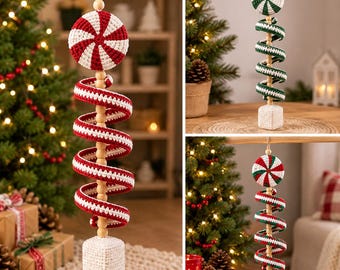 Christmas Crochet Wind Spinner Pattern PDF, Spiral Hanging Ornament, Peppermint Christmas Ornament, Holiday Hanging Decor, Crochet Pattern
