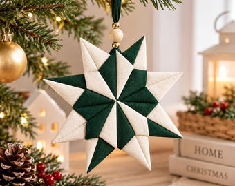 Faltbarer Stoffstern als Nähvorlage (PDF), Weihnachtsstern-Nähvorlage, Prairie Point Star, Stoffstern-Ornament, Weihnachtsdeko ohne Nähen