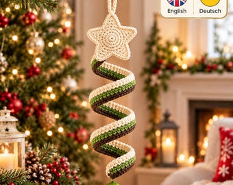 Crochet Spiral Christmas Ornament Pattern PDF, Star & Bell Hanging Decor, Amigurumi Christmas Pattern, Beginner Crochet, Digital Download