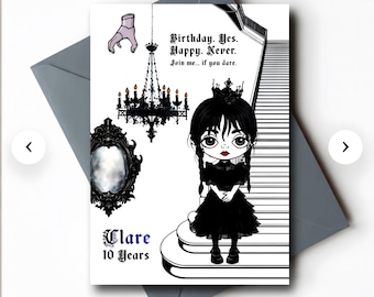 Invitation d'anniversaire modifiable inspirée du mercredi, carte princesse gothique, modèle Canva, téléchargement instantané